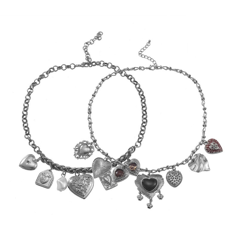 Z New 2024 Multi-Layer Metal Retro Heart Pendant Bohemian Style Ladies Charm Necklace - Image 1